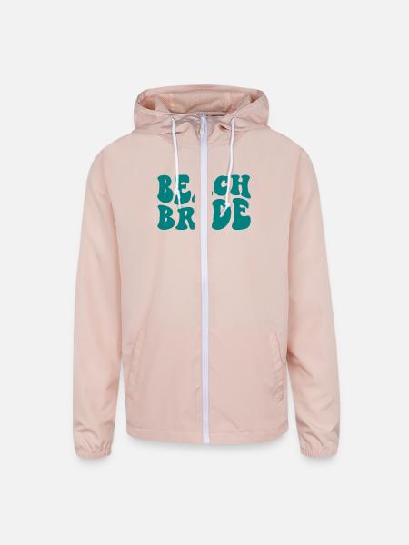 Beach Bride Teal Beach Theme Bachelorette - Unisex Lightweight Windbreaker Jacket - blush pink  - Front