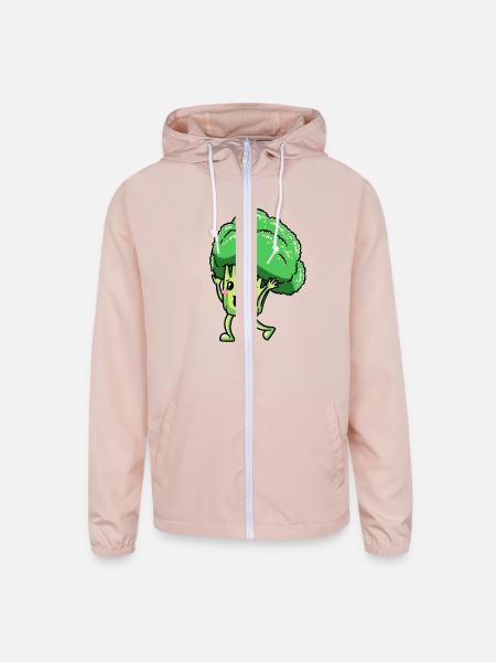 Broccoli Emoticon Vegan Vegetable Vegetarian - Unisex Lightweight Windbreaker Jacket - blush pink  - Front
