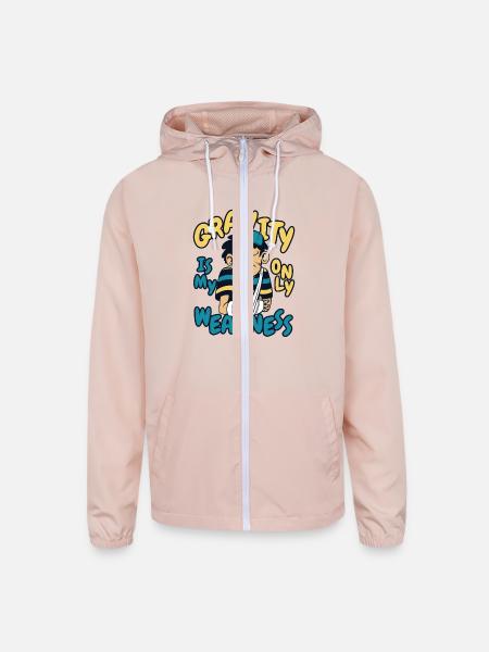 Gravity Is My Only Weakness Broken Finger Bone - Unisex Lightweight Windbreaker Jacket - blush pink  - Front