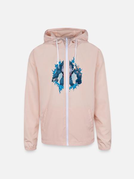Whale Mutant With Halftone Background - Unisex Lightweight Windbreaker Jacket - blush pink