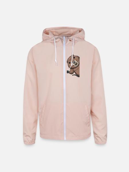 Muskrat From Side - Unisex Lightweight Windbreaker Jacket - blush pink  - Front