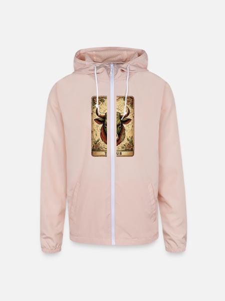 Zodiac Card Taurus - Unisex Lightweight Windbreaker Jacket - blush pink  - Front