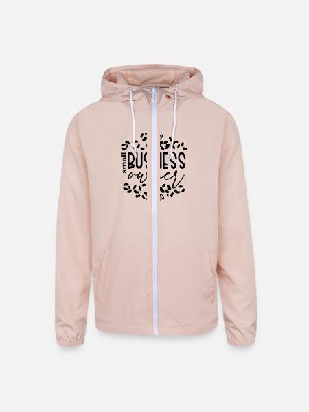 Proud Small Business Owner Leopard Heart - Unisex Lightweight Windbreaker Jacket - blush pink  - Front