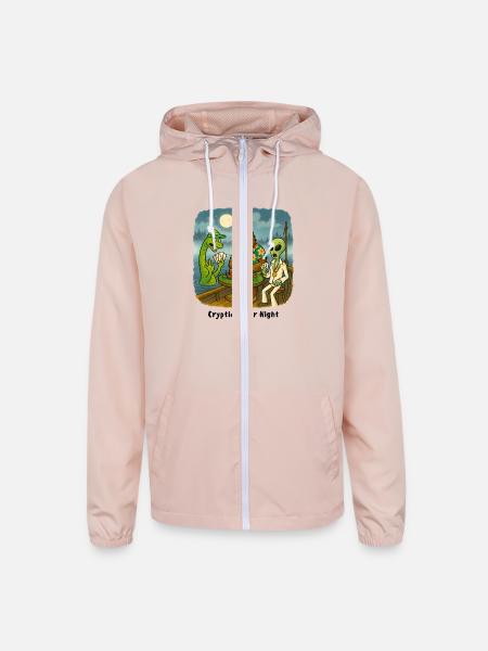 Bigfoot, Nessie and an Alien Play Poker - Cryptid - Unisex Lightweight Windbreaker Jacket - blush pink  - Front