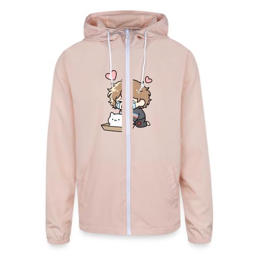 Crying Chibi Boy with Stray Cat - Unisex Lightweight Windbreaker Jacket