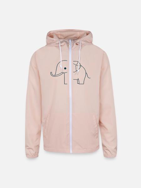 Geometric Elephant Line Art - Unisex Lightweight Windbreaker Jacket - blush pink 