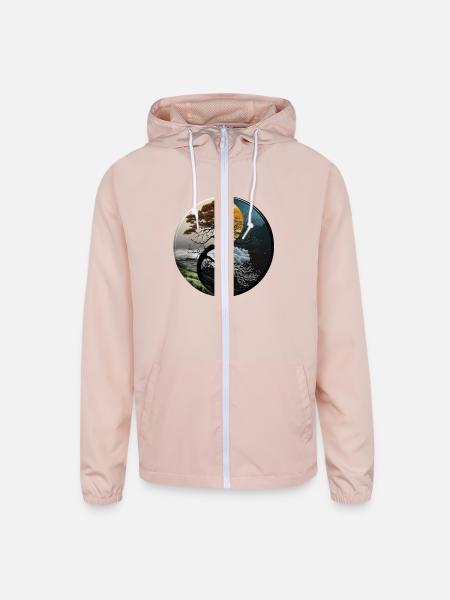 Tree of Life Fractal Moon Phase Tai Chi Women Men - Unisex Lightweight Windbreaker Jacket - blush pink  - Front