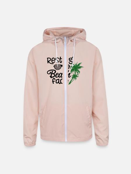 Resting Beach Face - Unisex Lightweight Windbreaker Jacket - blush pink  - Front