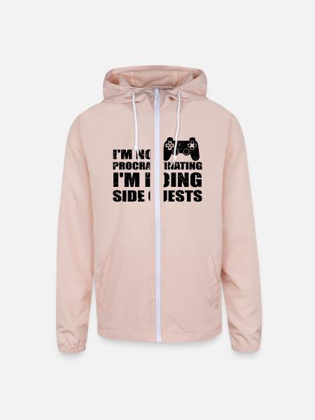I'm Not Procrastinating I'm Doing Side Quests - Unisex Lightweight Windbreaker Jacket - blush pink  - Front
