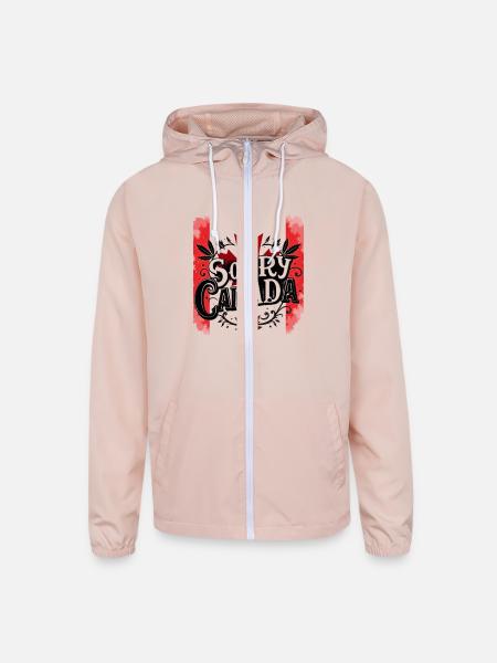 Sorry Canada - Bold Maple Leaf Design - Unisex Lightweight Windbreaker Jacket - blush pink  - Front