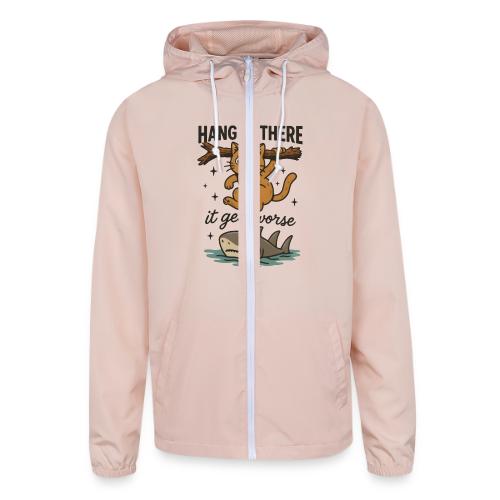 Funny Hang in There, It Gets Worse Cat and Shark - Unisex Lightweight Windbreaker Jacket