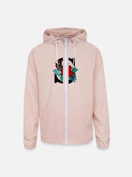 Christmas Letter S with Holly - Unisex Lightweight Windbreaker Jacket - blush pink  - Front