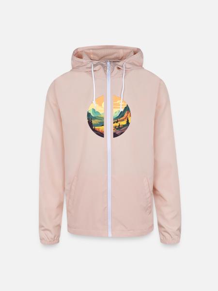 Mountain Landscape - Unisex Lightweight Windbreaker Jacket - blush pink  - Front