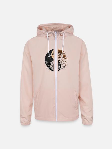 Fractal Moon Phase Tai Chi Women Men Tree of Life - Unisex Lightweight Windbreaker Jacket - blush pink  - Front