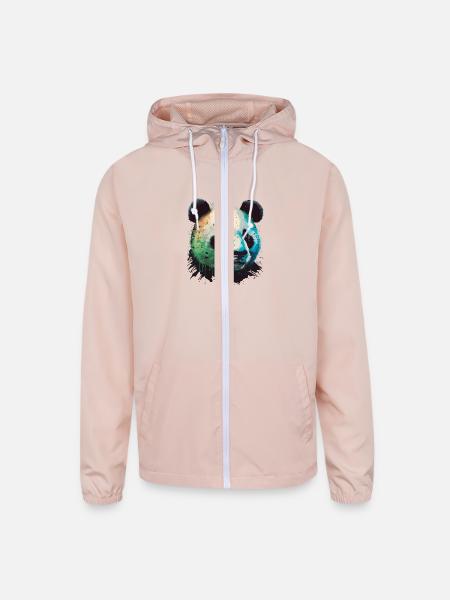 Face of Panda - Unisex Lightweight Windbreaker Jacket - blush pink  - Front