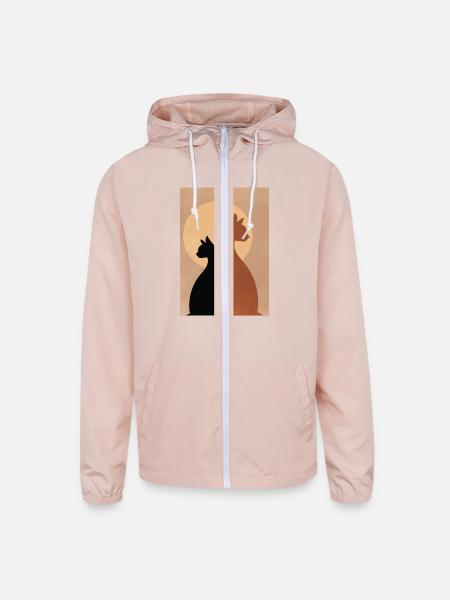 comfy elegant cat design shirt,cat and her shadow - Unisex Lightweight Windbreaker Jacket - blush pink  - Front