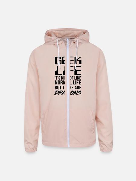 Geek Life. Like Normal life but there are dragons - Unisex Lightweight Windbreaker Jacket - blush pink  - Front