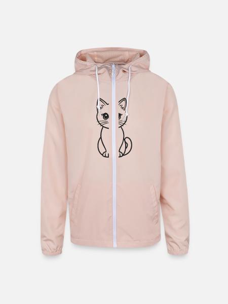 Outline Cat Detailed Cat Face - Unisex Lightweight Windbreaker Jacket - blush pink