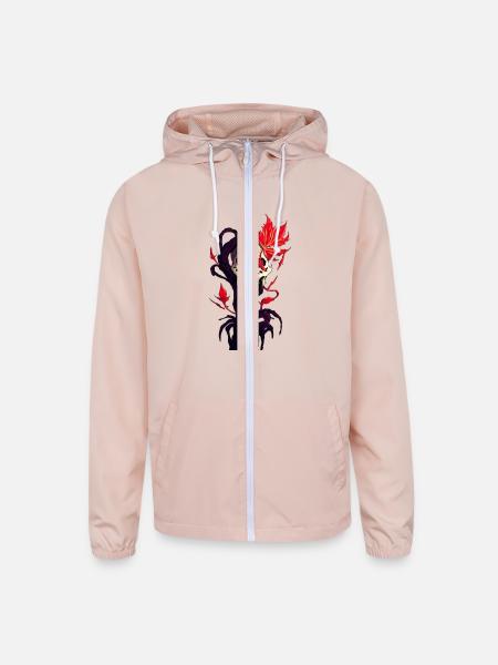 Death and Autumn A Skull with Roots and Maple Leaf - Unisex Lightweight Windbreaker Jacket - blush pink  - Front