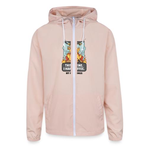 🔥 Funny Dog Meme “This Is Fine, I Have Coffee” - Unisex Lightweight Windbreaker Jacket