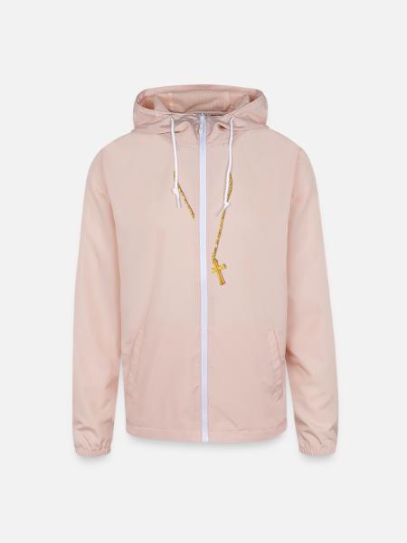 Long Gold Chain and Cross - Unisex Lightweight Windbreaker Jacket - blush pink  - Front
