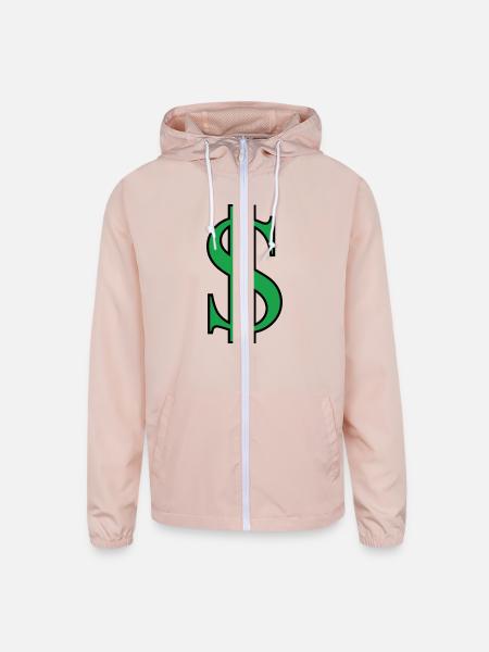 green dollar sign - Unisex Lightweight Windbreaker Jacket - blush pink  - Front