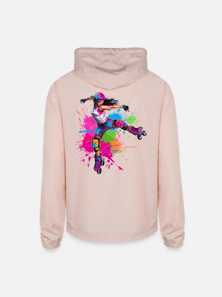 Roller Skating Girl Splotch - Unisex Lightweight Windbreaker Jacket - blush pink  - Back