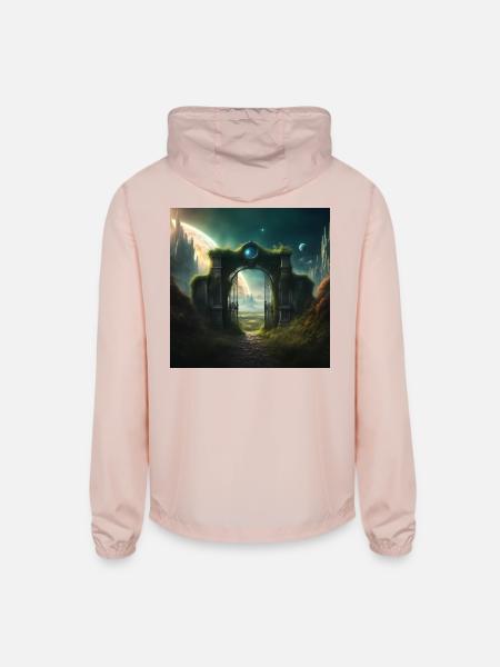 Mystical Portal to an Alien World / Planet Gate - Unisex Lightweight Windbreaker Jacket - blush pink  - Back