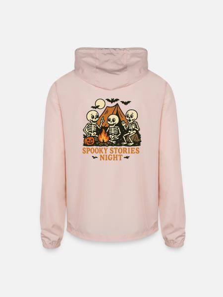 Spooky Skeletons Camping Night Design - Unisex Lightweight Windbreaker Jacket - blush pink  - Back