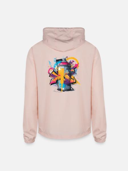 Vibrant Graffiti Spray Can Artwork - Unisex Lightweight Windbreaker Jacket - blush pink