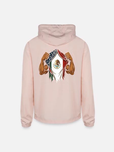 Mexican American Flag Mexican Roots - Unisex Lightweight Windbreaker Jacket - blush pink