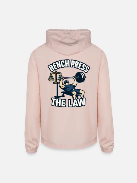 Bench Press the Law - Fitness Police T shirt - Unisex Lightweight Windbreaker Jacket - blush pink  - Back