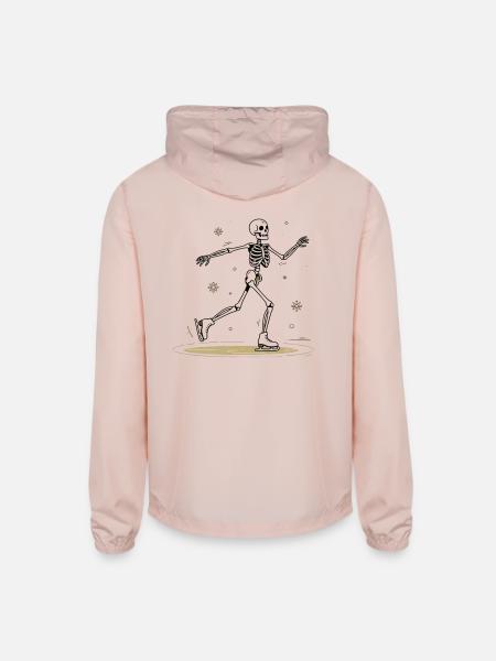 Skeleton Ice Skater in Orbit - Unisex Lightweight Windbreaker Jacket - blush pink  - Back