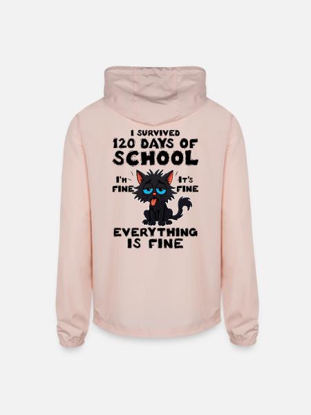 I Survived 120 Days Of School 120th Day Cute Cat - Unisex Lightweight Windbreaker Jacket - blush pink  - Back