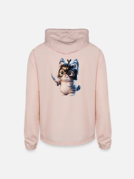 Ninja Kitten with Dagger - Unisex Lightweight Windbreaker Jacket - blush pink