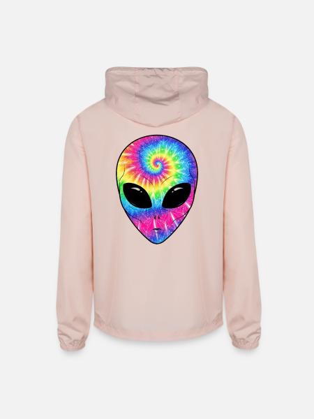 Psychedelic Alien TieDye Face - Unisex Lightweight Windbreaker Jacket - blush pink