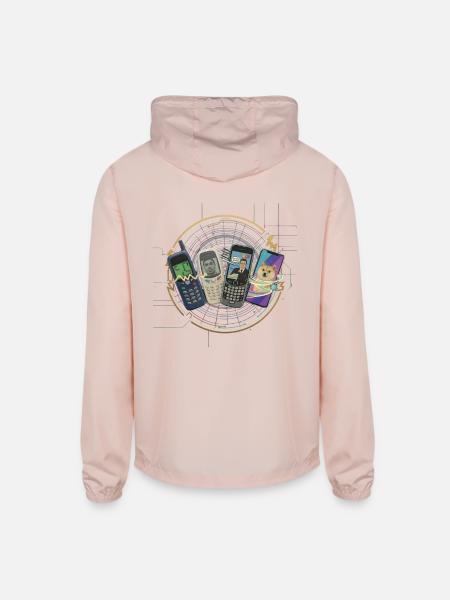 Retro Phone Evolution - Unisex Lightweight Windbreaker Jacket - blush pink  - Back