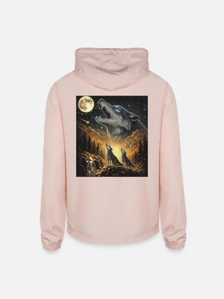 Moon Moonlight Howl Wolves Night - Unisex Lightweight Windbreaker Jacket - blush pink