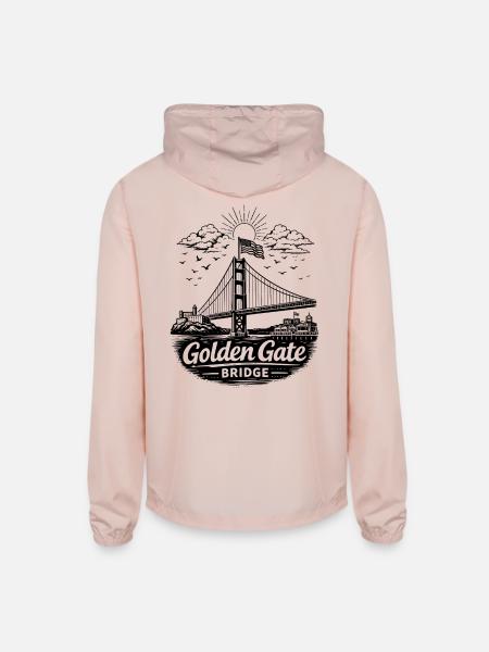 Golden Gate Bridge San Francisco California  - Unisex Lightweight Windbreaker Jacket - blush pink  - Back