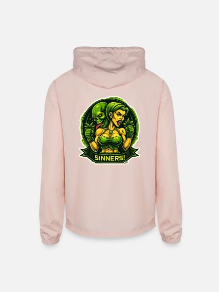 Sinners! Green Femme vs Demon - Unisex Lightweight Windbreaker Jacket - blush pink