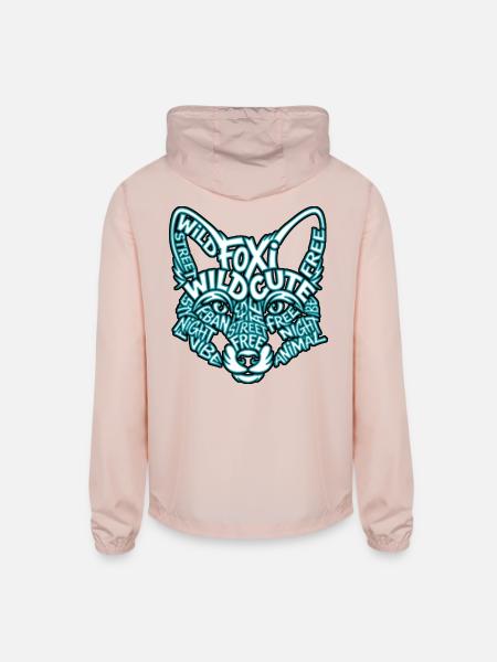 Wild Street Fox Typography Cyan Edition - Unisex Lightweight Windbreaker Jacket - blush pink  - Back