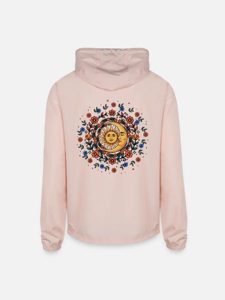 Sun and Moon Floral Orbit - Unisex Lightweight Windbreaker Jacket - blush pink  - Back