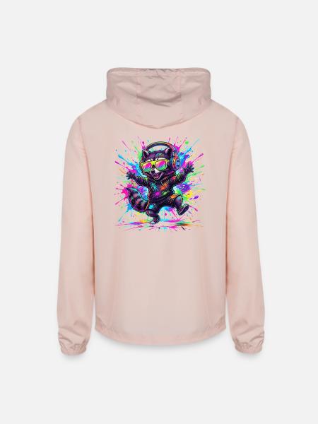 Raccoon Rave Neon Splash - Unisex Lightweight Windbreaker Jacket - blush pink