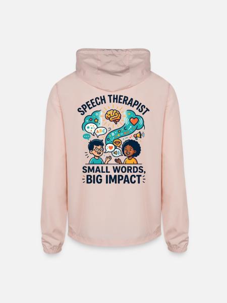 Speech Therapist Small Words Big Impact - Unisex Lightweight Windbreaker Jacket - blush pink  - Back