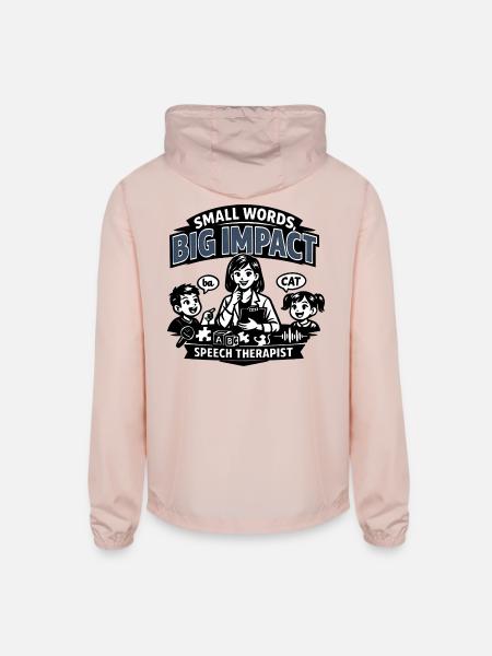 Small Words Big Impact Speech Therapy Day - Unisex Lightweight Windbreaker Jacket - blush pink  - Back