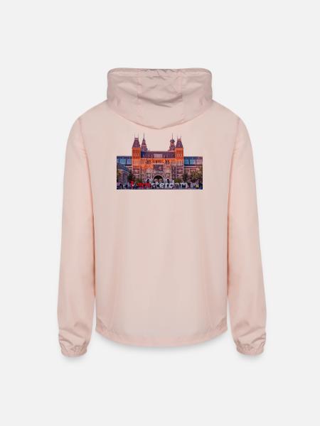 Amsterdam City T-Shirt with Graphic | Vintage  - Unisex Lightweight Windbreaker Jacket - blush pink  - Back