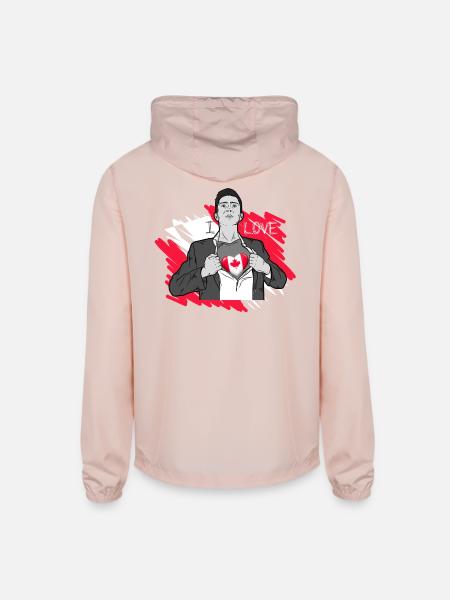 I Love Canada Superhero Pride | Canadian Flag Hear - Unisex Lightweight Windbreaker Jacket - blush pink  - Back