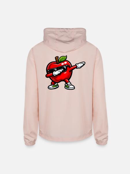 Dabbing Red Apple - Unisex Lightweight Windbreaker Jacket - blush pink  - Back