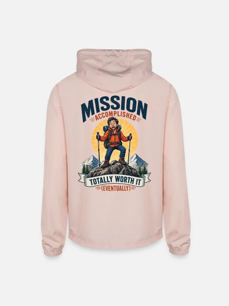 Mission Accomplished Trek Eventually - Unisex Lightweight Windbreaker Jacket - blush pink  - Back