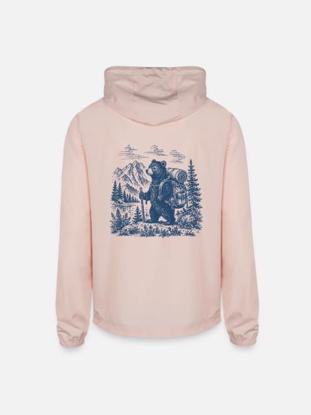 Bear Trek in Alpine Forest - Unisex Lightweight Windbreaker Jacket - blush pink  - Back